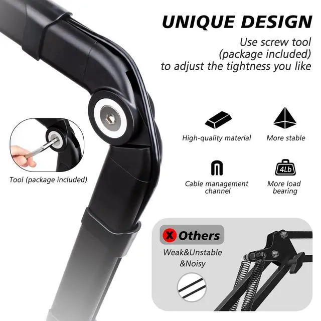 Alt view image 3 of 7 - Blue Yeti Boom Arm with Extension Tube - Mic Boom Arm Compatible with HyperX QuadCast, Weighted Metal Height adjustment Mic Arm for QuadCast,Blue Yeti,Shure MV7,Rode and Most Gaming Mic By