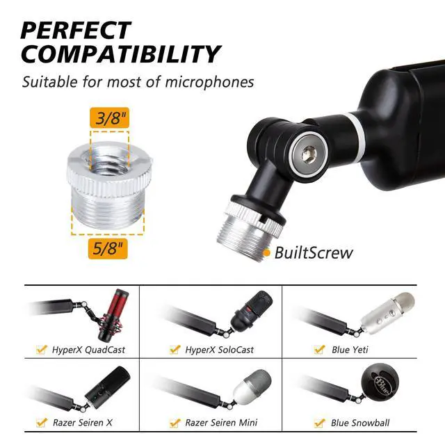 Alt view image 4 of 7 - Blue Yeti Boom Arm with Extension Tube - Mic Boom Arm Compatible with HyperX QuadCast, Weighted Metal Height adjustment Mic Arm for QuadCast,Blue Yeti,Shure MV7,Rode and Most Gaming Mic By