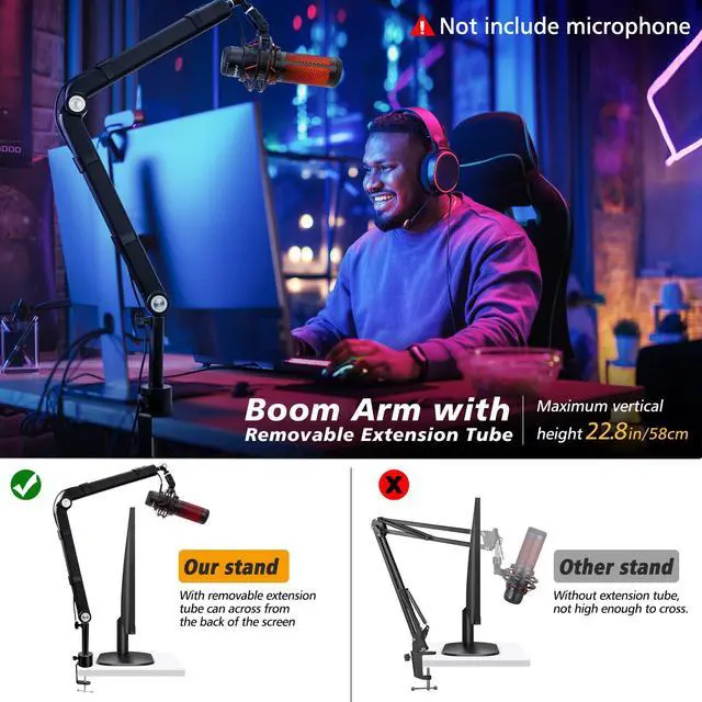 Alt view image 7 of 7 - Blue Yeti Boom Arm with Extension Tube - Mic Boom Arm Compatible with HyperX QuadCast, Weighted Metal Height adjustment Mic Arm for QuadCast,Blue Yeti,Shure MV7,Rode and Most Gaming Mic By