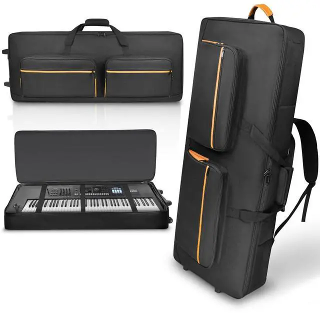 Main image of 73/76 Key Keyboard Case with Wheels & Adjustable Shoulder Straps Padded Rolling 76 Key Gig Bag with 4 Accessory Pockets, for Digital Piano, Synthesizer & Keyboard