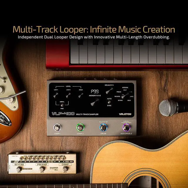 Alt view image 2 of 7 - Guitar Loop Station Looper Pedal with 100-Stereo Drum Machine, 7 Customizable Effects, Assignable Knobs & Footswitches, USB Connectivity for Windows/Mac VLP-400 (Incl 1 PCS 15 CM TS Cable)