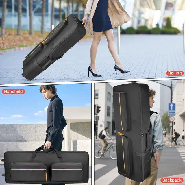 Alt view image 7 of 7 - 73/76 Key Keyboard Case with Wheels & Adjustable Shoulder Straps Padded Rolling 76 Key Gig Bag with 4 Accessory Pockets, for Digital Piano, Synthesizer & Keyboard