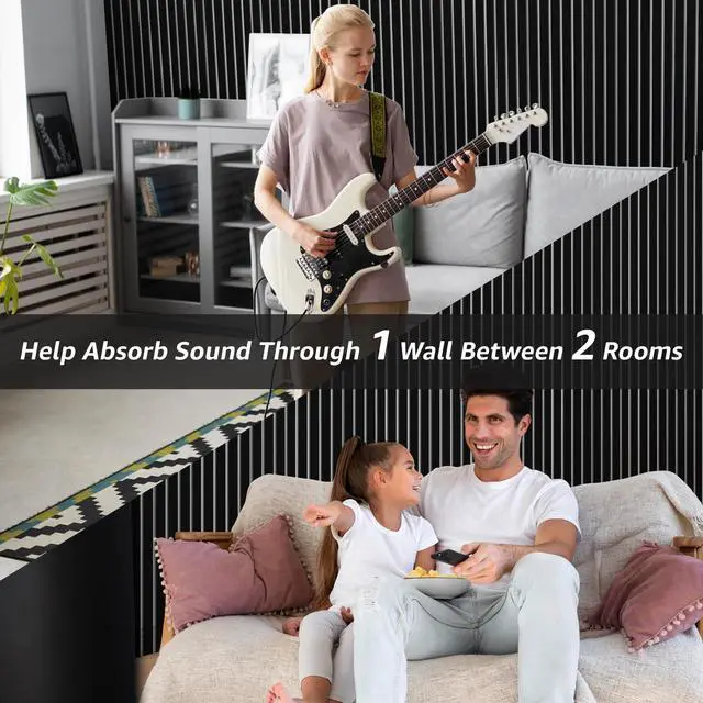 Alt view image 5 of 7 - 10 Pack Acoustic Panels, 48" X 12" X 0.43", Black and White | Soundproof Wall Panels, Self Adhesive, High Density Sound Absorbing, Acoustic Treatment for Recording Studio, Office