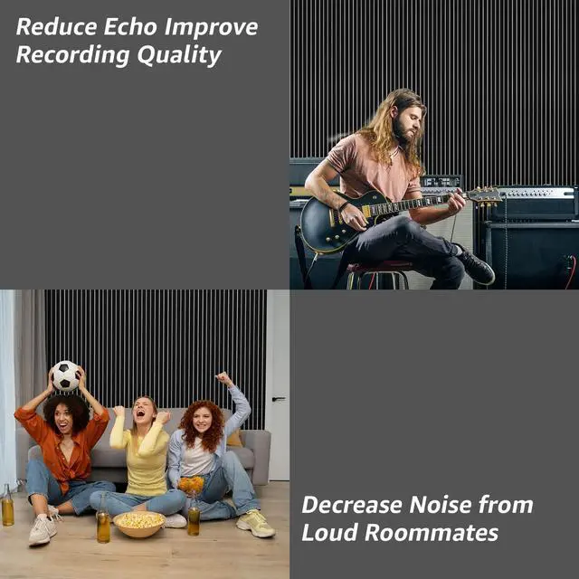 Alt view image 6 of 7 - 10 Pack Acoustic Panels, 48" X 12" X 0.43", Black and White | Soundproof Wall Panels, Self Adhesive, High Density Sound Absorbing, Acoustic Treatment for Recording Studio, Office