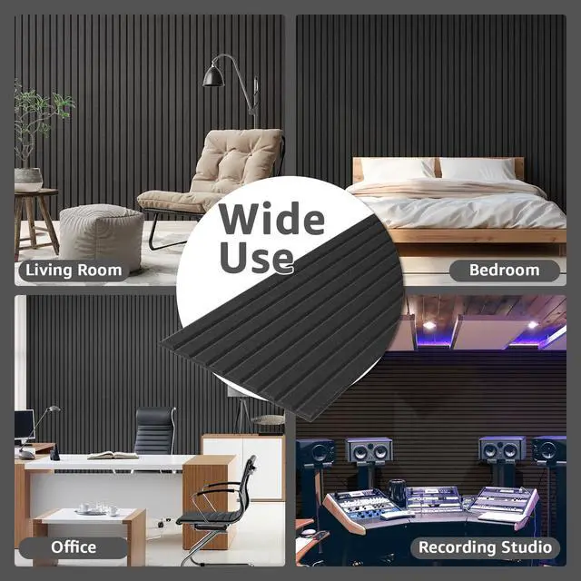 Alt view image 6 of 7 - Acoustic Panels, 48" X 12" X 0.35", Black, 10 Pack | Soundproof Wall Panels, Self Adhesive, High Density Sound Absorbing, Acoustic Treatment for Recording Studio, Office