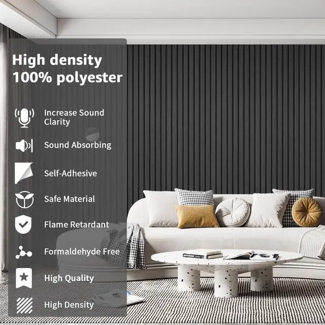 Alt view image 5 of 7 - Acoustic Panels, 48" X 12" X 0.35", Black, 10 Pack | Soundproof Wall Panels, Self Adhesive, High Density Sound Absorbing, Acoustic Treatment for Recording Studio, Office