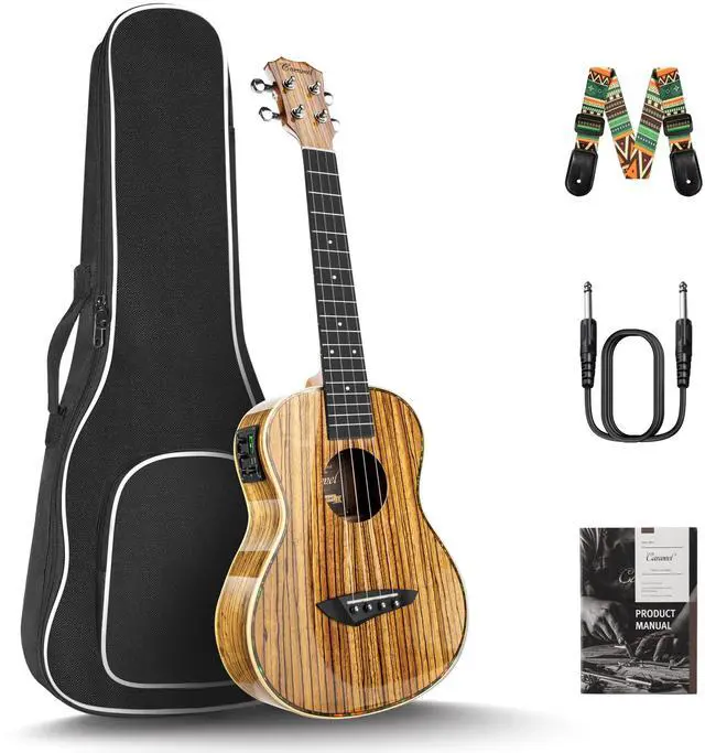 Main image of 26inch CT103 Zebrawood High Gloss Tenor Electric Ukulele Professional Ukelele Kit Beginner Guitar Starter Bundle Strings, Padded Gig Bag, Strap
