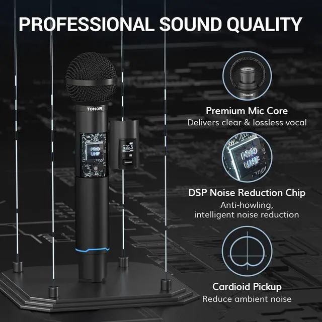 Alt view image 3 of 7 - Rechargeable Wireless Microphone System, Dual Metal Handheld Cordless Mic with Box Receiver, 2x100 UHF Professional Dynamic Mic for Karaoke, Church, Singing, Wedding, DJ, 100 m/328ft, TW750