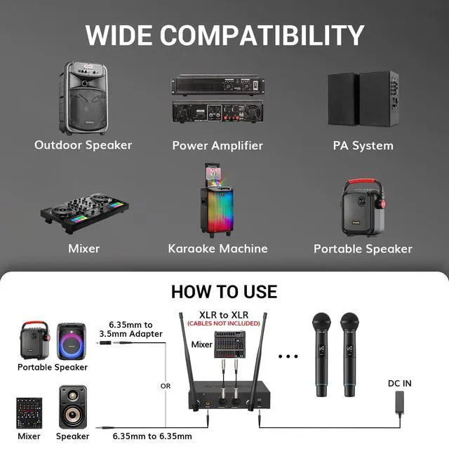 Alt view image 7 of 7 - Rechargeable Wireless Microphone System, Dual Metal Handheld Cordless Mic with Box Receiver, 2x100 UHF Professional Dynamic Mic for Karaoke, Church, Singing, Wedding, DJ, 100 m/328ft, TW750