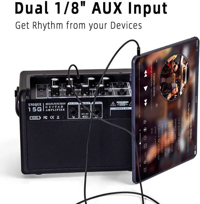Alt view image 4 of 7 - Acoustic/Electric Guitar Amplifier, 15 Watt Portable Bluetooth Amp for Guitar Acoustic/Electric with Reverb Effect, 2 Band EQ,Black
