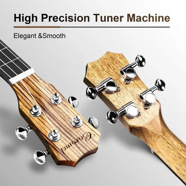 Alt view image 3 of 6 - 26inch CT103 Zebrawood High Gloss Tenor Electric Ukulele Professional Ukelele Kit Beginner Guitar Starter Bundle Strings, Padded Gig Bag, Strap