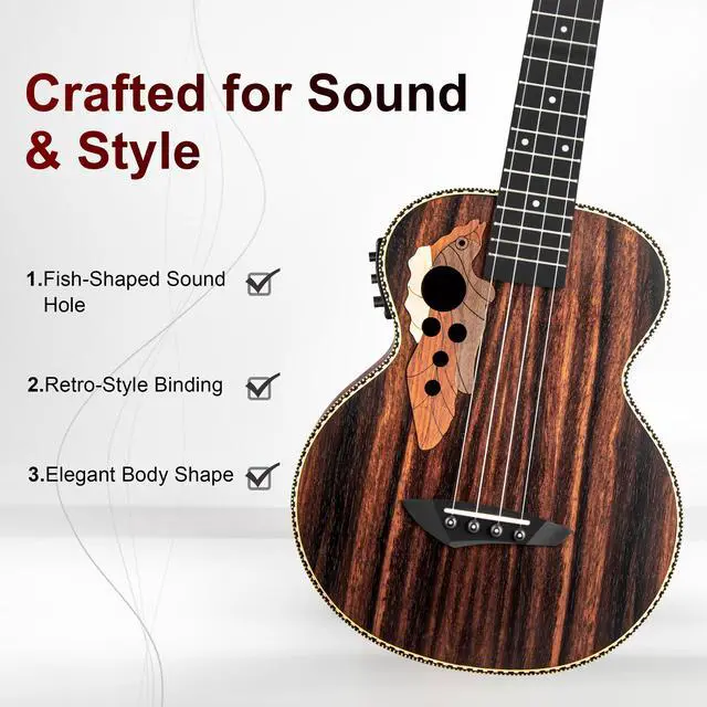 Alt view image 2 of 7 - CT904 26" Ebony Tenor Electric Ukulele Kit w/Gigbag | LCD Color Display Tuner, Built-in EQ, Beginner to Pro, Padded Gig Bag, Strap & Strings Included