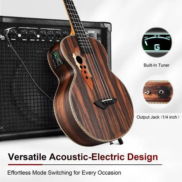 Alt view image 6 of 7 - CT904 26" Ebony Tenor Electric Ukulele Kit w/Gigbag | LCD Color Display Tuner, Built-in EQ, Beginner to Pro, Padded Gig Bag, Strap & Strings Included