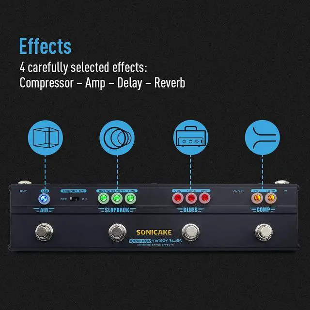 Alt view image 3 of 7 - Guitar Multi Effect Pedal Overdrive Compressor Delay Reverb Guitar Pedal Twiggy Blues Vintage Blues Retro Rock Tone With Cab Sim