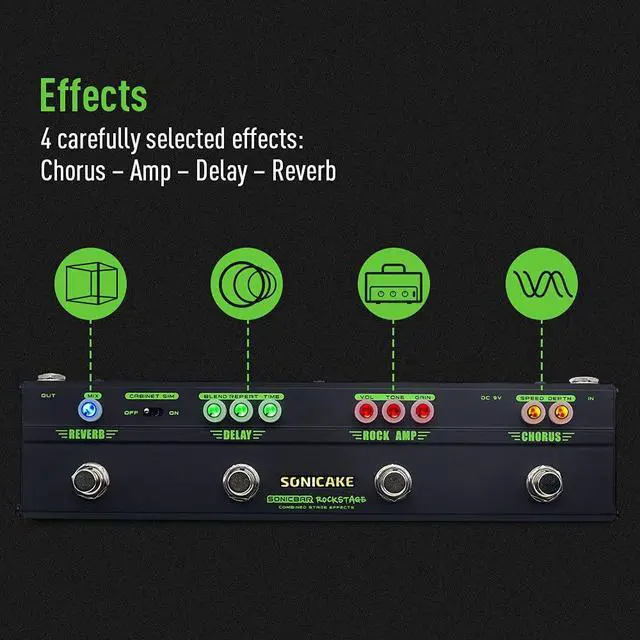 Alt view image 3 of 7 - Guitar Multi Effect Pedal Chorus Delay Reverb Distortion Classic Rock Tone Guitar Pedal Rockstage With Cab Sim
