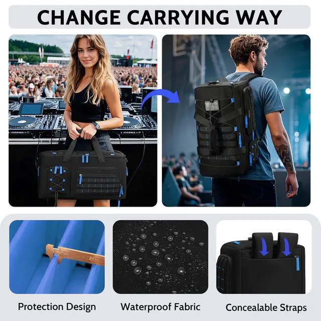 Alt view image 4 of 6 - DJ Cable Bag with Detachable Dividers for Equipment and Music Gear, Blue | Laptop and Microphone Pocket, Versatile Carrying with Shoulder Strap, Durable Fabric, for Musicians and Audio Professionals