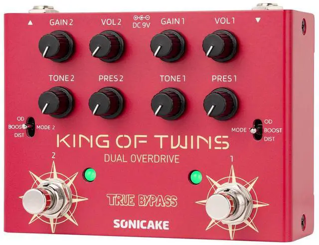 Main image of Overdrive Pedal, Dual Channel 3 Modes - Overdrive/Boost/Distortion Compact Effects Pedal for Bass Electric Guitar, Pure Analog Circuit, True Bypass - King of Twins QDS-08