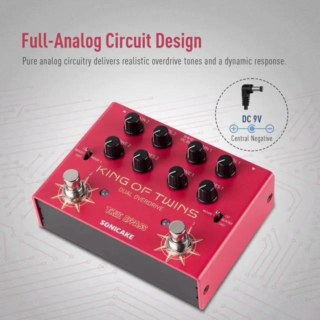 Alt view image 2 of 7 - Overdrive Pedal, Dual Channel 3 Modes - Overdrive/Boost/Distortion Compact Effects Pedal for Bass Electric Guitar, Pure Analog Circuit, True Bypass - King of Twins QDS-08