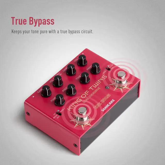 Alt view image 5 of 7 - Overdrive Pedal, Dual Channel 3 Modes - Overdrive/Boost/Distortion Compact Effects Pedal for Bass Electric Guitar, Pure Analog Circuit, True Bypass - King of Twins QDS-08