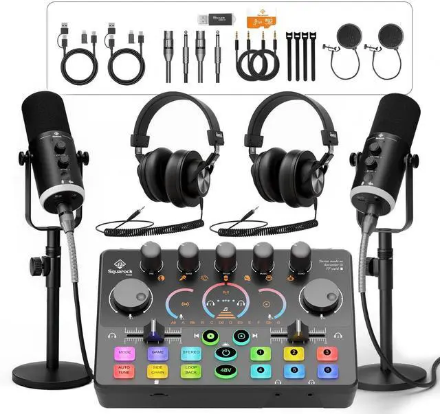 Main image of Podcast Equipment Bundle for 2, Dynamic XLR/USB Gaming Microphone & Streaming Audio Mixer with RGB Lights, Perfect for Podcast, Recording, Video Vocal, PC