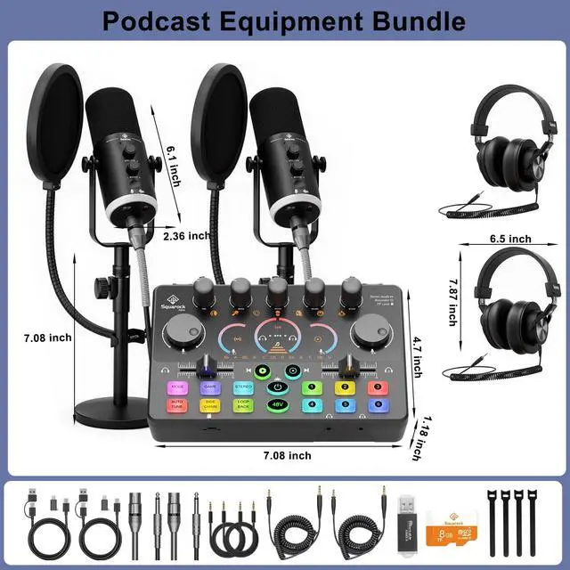 Alt view image 2 of 7 - Podcast Equipment Bundle for 2, Dynamic XLR/USB Gaming Microphone & Streaming Audio Mixer with RGB Lights, Perfect for Podcast, Recording, Video Vocal, PC