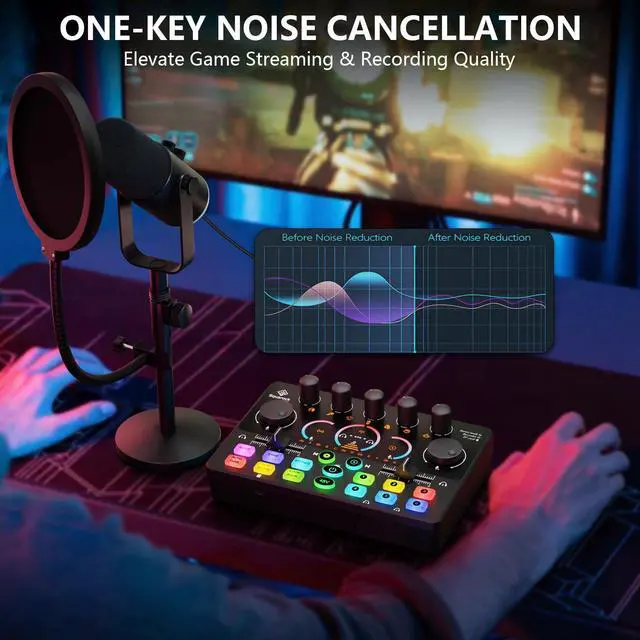 Alt view image 4 of 7 - Podcast Equipment Bundle for 2, Dynamic XLR/USB Gaming Microphone & Streaming Audio Mixer with RGB Lights, Perfect for Podcast, Recording, Video Vocal, PC