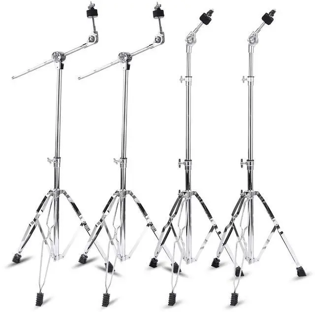Main image of 2 Pack Boom Cymbal Stand + 2 Pack Straight Cymbal Stand Combo Set, Adjustable Cymbal Stand for Crash, Ride, Splash Cymbals, Stable Double-Braced Tripod Legs with Rubber (4 Pack)