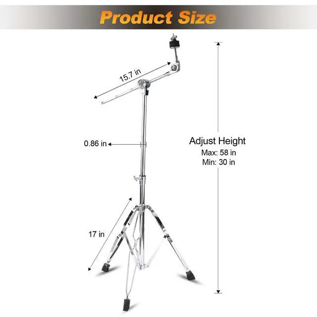 Alt view image 2 of 7 - 2 Pack Boom Cymbal Stand + 2 Pack Straight Cymbal Stand Combo Set, Adjustable Cymbal Stand for Crash, Ride, Splash Cymbals, Stable Double-Braced Tripod Legs with Rubber (4 Pack)
