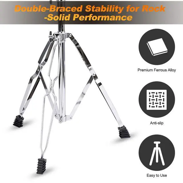 Alt view image 6 of 7 - 2 Pack Boom Cymbal Stand + 2 Pack Straight Cymbal Stand Combo Set, Adjustable Cymbal Stand for Crash, Ride, Splash Cymbals, Stable Double-Braced Tripod Legs with Rubber (4 Pack)