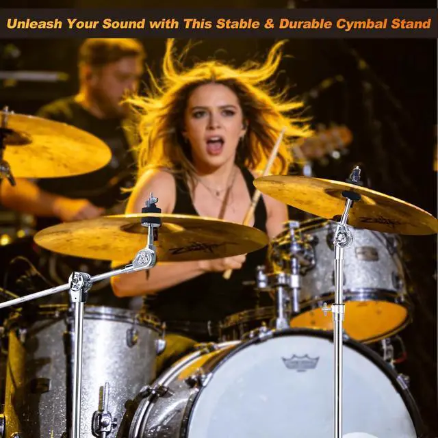Alt view image 7 of 7 - 2 Pack Boom Cymbal Stand + 2 Pack Straight Cymbal Stand Combo Set, Adjustable Cymbal Stand for Crash, Ride, Splash Cymbals, Stable Double-Braced Tripod Legs with Rubber (4 Pack)