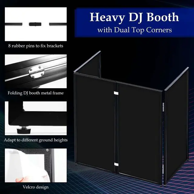 Alt view image 2 of 7 - Portable DJ Booth Facade Stand, Foldable DJ Table 45"x40" Tabletop, DJ Facade Station for DJ Controller, Mixer & LaptopEvents&Parties Includes Carry Bag&Two Metal Corner Tables