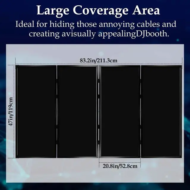 Alt view image 3 of 7 - Portable DJ Booth Facade Stand, Foldable DJ Table 45"x40" Tabletop, DJ Facade Station for DJ Controller, Mixer & LaptopEvents&Parties Includes Carry Bag&Two Metal Corner Tables