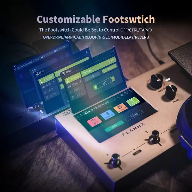 Alt view image 5 of 7 - FX150 Multi Effects Processor Electric Guitar Pedal with Amp Modelling Cabinet Simulation Global EQ Touchscreen 160 Built-in Effects 180 Editable User Effects Slots Looper Main I/O Ports