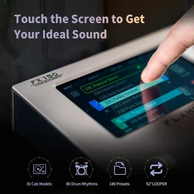Alt view image 2 of 7 - FX150 Multi Effects Processor Electric Guitar Pedal with Amp Modelling Cabinet Simulation Global EQ Touchscreen 160 Built-in Effects 180 Editable User Effects Slots Looper Main I/O Ports
