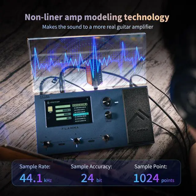 Alt view image 3 of 7 - FX150 Multi Effects Processor Electric Guitar Pedal with Amp Modelling Cabinet Simulation Global EQ Touchscreen 160 Built-in Effects 180 Editable User Effects Slots Looper Main I/O Ports