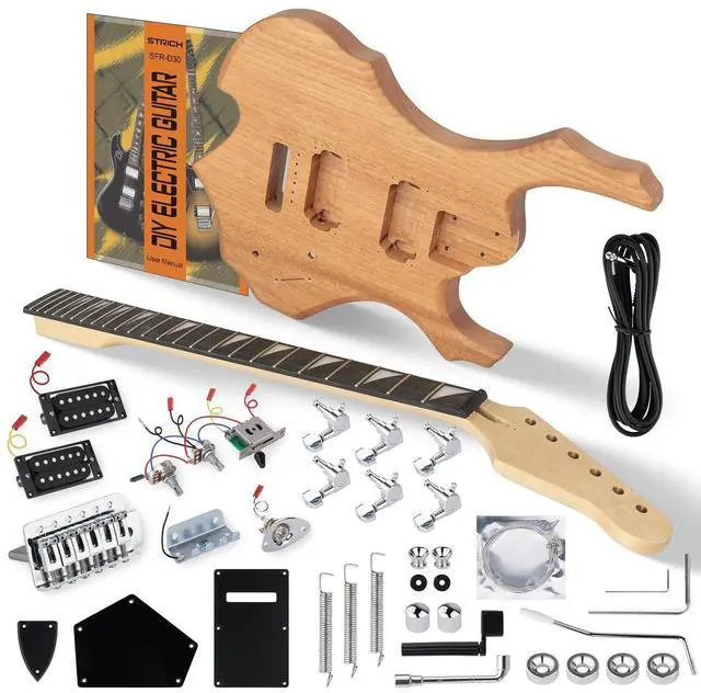 Main image of DIY Electric Guitar Kit, Fire Style Mahogany Body & Maple Neck Guitar with HH Pickups, Easy to Assemble Kit with All Parts Included Build Your Own Electric Guitar SFR-D30