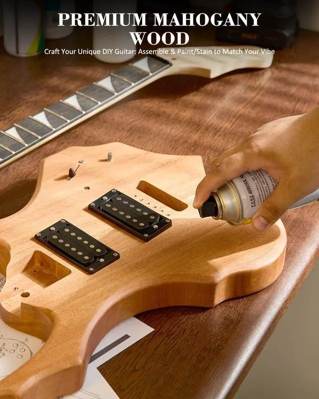 Alt view image 2 of 7 - DIY Electric Guitar Kit, Fire Style Mahogany Body & Maple Neck Guitar with HH Pickups, Easy to Assemble Kit with All Parts Included Build Your Own Electric Guitar SFR-D30