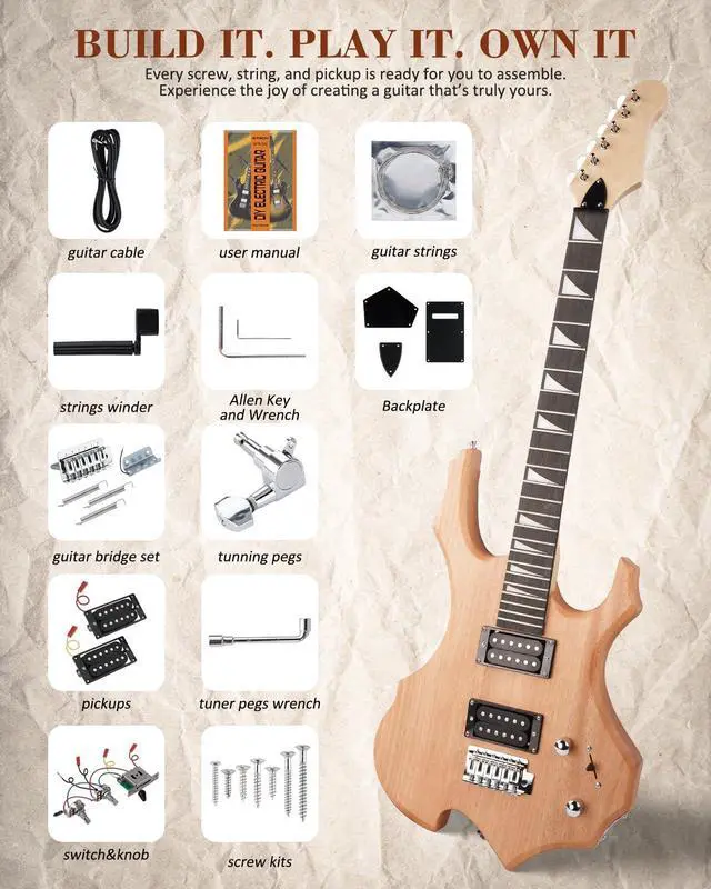 Alt view image 3 of 7 - DIY Electric Guitar Kit, Fire Style Mahogany Body & Maple Neck Guitar with HH Pickups, Easy to Assemble Kit with All Parts Included Build Your Own Electric Guitar SFR-D30