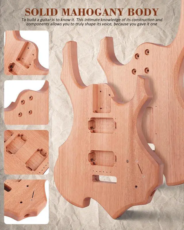 Alt view image 5 of 7 - DIY Electric Guitar Kit, Fire Style Mahogany Body & Maple Neck Guitar with HH Pickups, Easy to Assemble Kit with All Parts Included Build Your Own Electric Guitar SFR-D30