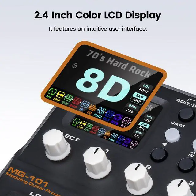 Alt view image 2 of 7 - MG-101 Multi Effects Pedal with 46 Effects, 25 Classic Amp Models, 512 Samples IR Resolution, 12 user-loadable IR slots, JAMPhrase Looper, Drum Machine, Metronome Function