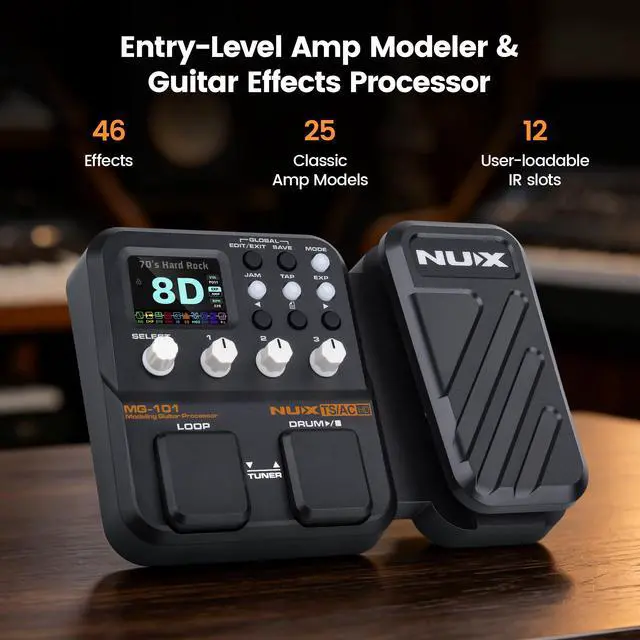 Alt view image 3 of 7 - MG-101 Multi Effects Pedal with 46 Effects, 25 Classic Amp Models, 512 Samples IR Resolution, 12 user-loadable IR slots, JAMPhrase Looper, Drum Machine, Metronome Function