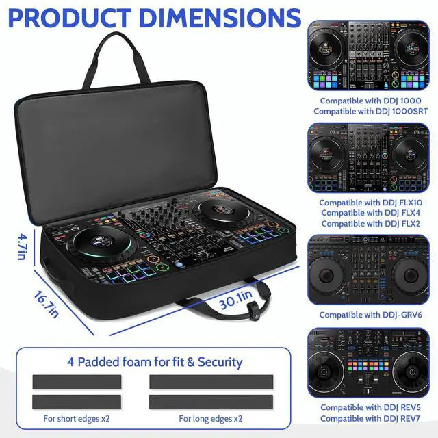 Alt view image 2 of 6 - DJ Controller Case with Wheels Compatible with DDJ FLX10 /1000 /FLX6 /REV7 /REV5, Rolling DJ Case for Equipment, Padded Large DJ Backpack with Multi-Pocket for Laptop, Accessories (Blue)