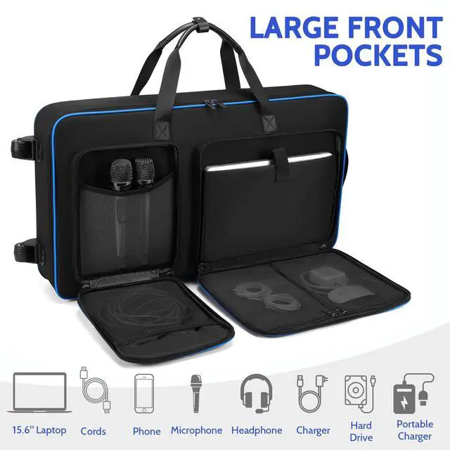 Alt view image 4 of 6 - DJ Controller Case with Wheels Compatible with DDJ FLX10 /1000 /FLX6 /REV7 /REV5, Rolling DJ Case for Equipment, Padded Large DJ Backpack with Multi-Pocket for Laptop, Accessories (Blue)