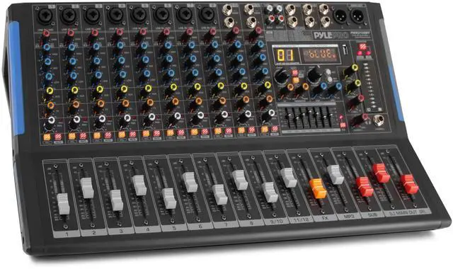 Main image of 12-Channel Console Style Audio Mixer with Bluetooth - DJ Sound Controller, 8 XLR / Combo Inputs, Sub Out, +48V Phantom, USB-A In, 16 DSP Effects, MP3 Player, 7-Band EQ - PMXU128BT