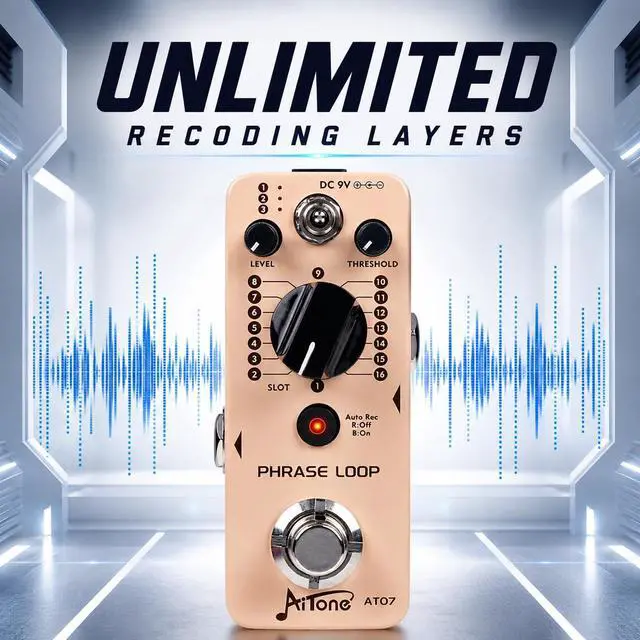 Alt view image 3 of 7 - Guitar Looper Pedal, 48 Memory Slots, Auto Record, 24-Bit (AT-07) | Built for songwriters, practice and recording, with 10-minute tracks, unlimited overdubs and adjustable trigger sensitivity