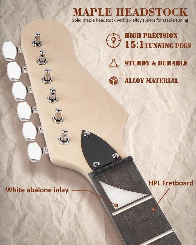 Alt view image 7 of 7 - DIY Electric Guitar Kit, Fire Style Mahogany Body & Maple Neck Guitar with HH Pickups, Easy to Assemble Kit with All Parts Included Build Your Own Electric Guitar SFR-D30