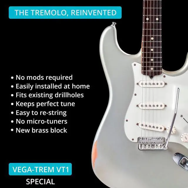 Alt view image 5 of 7 - Vega-Trem VT1 Special 2-Points Stratocaster Guitar Tremolo Bridge For Strat No Mods Easy Installation (Satin)