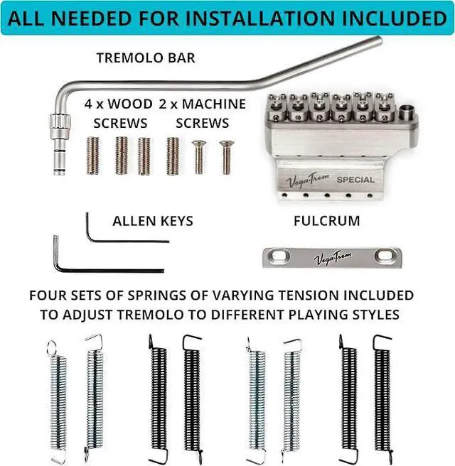 Alt view image 4 of 7 - Vega-Trem VT1 Special 2-Points Stratocaster Guitar Tremolo Bridge For Strat No Mods Easy Installation (Satin)