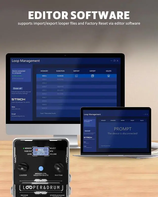 Alt view image 5 of 7 - Circle Loop 2-in-1 Drum Machine & Stereo Looper Pedal for Guitar | 100 drum patterns, 160-minute recording, USB audio upload/download and footswitch control