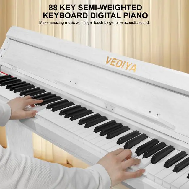 Alt view image 3 of 7 - Digital Piano Keyboard 88 key,Semi-Weighted Electric Piano,Wooden Desk Full Size Upright Electric Piano, Acoustic Piano for Beginners,Triple Pedal,USB-MIDI Compatibility (White)